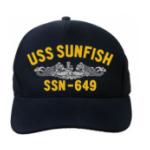 USS Sunfish SSN-649 Cap with Silver Emblem (Dark Navy) (Direct Embroidered)