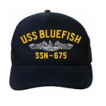 USS Bluefish SSN-675 Cap with Silver Emblem (Dark Navy) (Direct Embroidered)