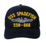 USS Spadefish SSN-668 Cap with Silver Emblem (Dark Navy) (Direct Embroidered)