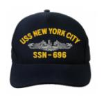 USS New York City SSN-696 Cap with Silver Emblem (Dark Navy) (Direct Embroidered)