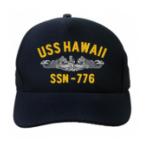 USS Hawaii SSN-776 Cap with Silver Emblem (Dark Navy) (Direct Embroidered)