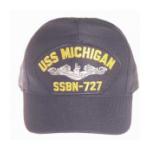 USS Michigan SSBN-727 Cap with Silver Emblem (Dark Navy) (Direct Embroidered)