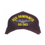 USS Pampanito SS-383 Cap with Silver Emblem (Dark Navy) (Direct Embroidered)