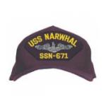 USS Narwhal SSN-671 Cap with Silver Emblem (Dark Navy) (Direct Embroidered)