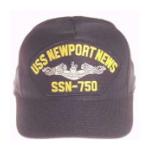 USS Newport News SSN-750 Cap with Silver Emblem (Dark Navy) (Direct Embroidered)