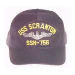 USS Scranton SSN-756 Cap with Silver Emblem (Dark Navy) (Direct Embroidered)
