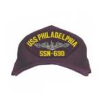 USS Philadelphia SSN-690 Cap with Silver Emblem (Dark Navy) (Direct Embroidered)