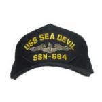 USS Sea Devil SSN-664 Cap with Silver Emblem (Dark Navy) (Direct Embroidered)