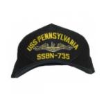 USS Pennsylvania SSBN-735 Cap with Silver Emblem (Dark Navy) (Direct Embroidered)