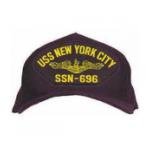 USS New York City SSN-696 Cap with Gold Emblem (Dark Navy) (Direct Embroidered)