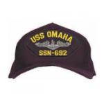 USS Omaha SSN-692 Cap with Silver Emblem (Dark Navy) (Direct Embroidered)