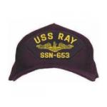 USS Ray SSN-653 Cap with Gold Emblem (Dark Navy) (Direct Embroidered)