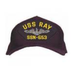 USS Ray SSN-653 Cap with Silver Emblem (Dark Navy) (Direct Embroidered)