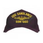 USS Sandlance SSN-660 Cap with Gold Emblem (Dark Navy) (Direct Embroidered)