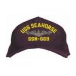 USS Seahorse SSN-669 Cap with Silver Emblem (Dark Navy) (Direct Embroidered)