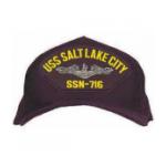 USS Salt Lake City SSN-716 Cap with Silver Emblem (Dark Navy) (Direct Embroidered)