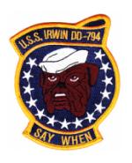 USS Irwin DD-794 Ship Patch