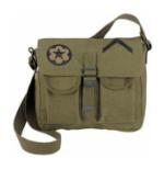 Olive Drab Vintage Ammo Shoulder Bag with Military Patches