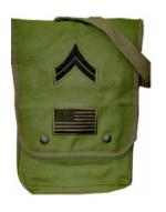 Olive Drab Vintage Map Case Shoulder Bag with Military Patches