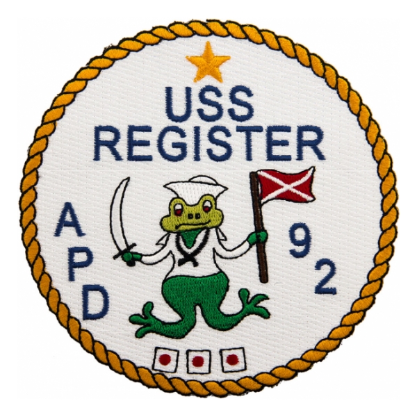USS Register APD-92 Ship Patch