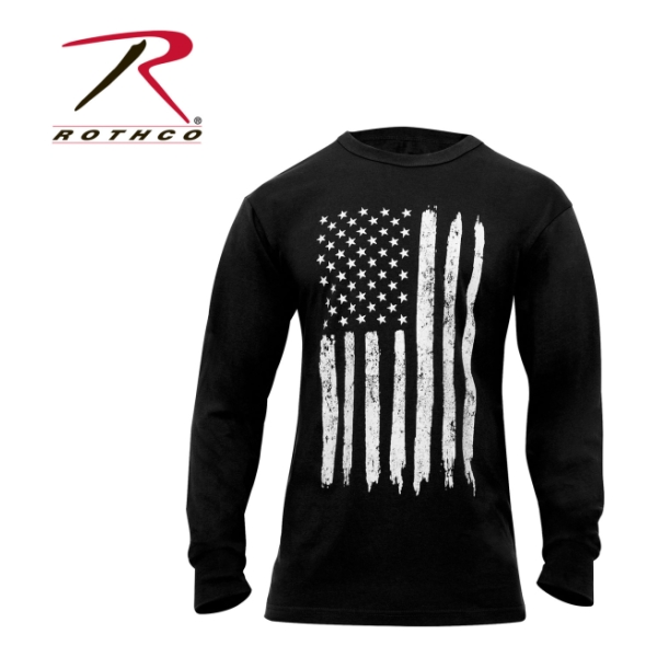 Rothco Distressed Flag Long Sleeve T-Shirt (Black-White)