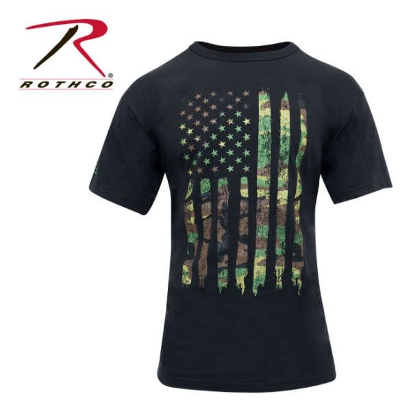 Rothco Distressed Flag Athletic Fit Short Sleeve T-Shirt (Black-Camo)