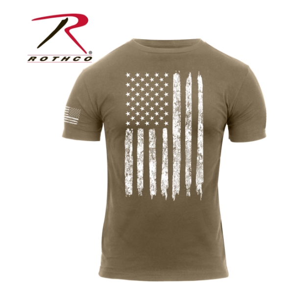 Rothco Distressed Flag Athletic Fit Short Sleeve T-Shirt (Coyote Brown-White)