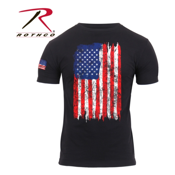 Rothco Distressed Flag Athletic Fit Short Sleeve T-Shirt (Red -White-Blue)