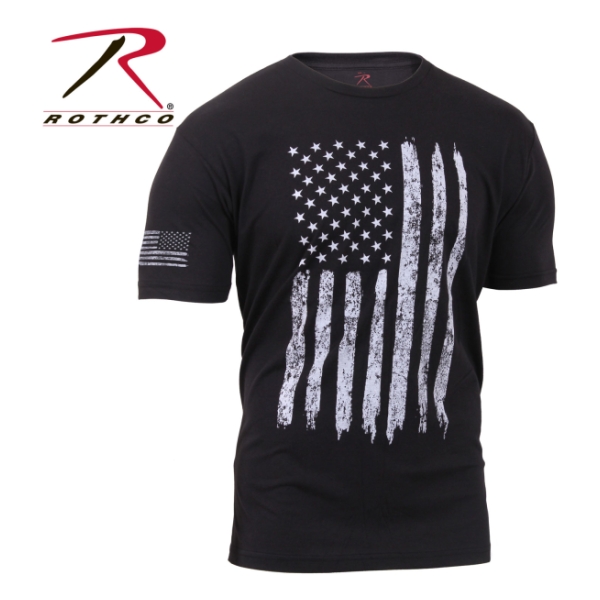Rothco Distressed Flag Athletic Fit Short Sleeve T-Shirt (Black-White)