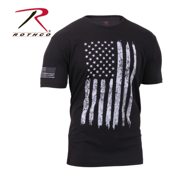 Rothco Distressed Flag Athletic Fit Short Sleeve T-Shirt (Black-White)