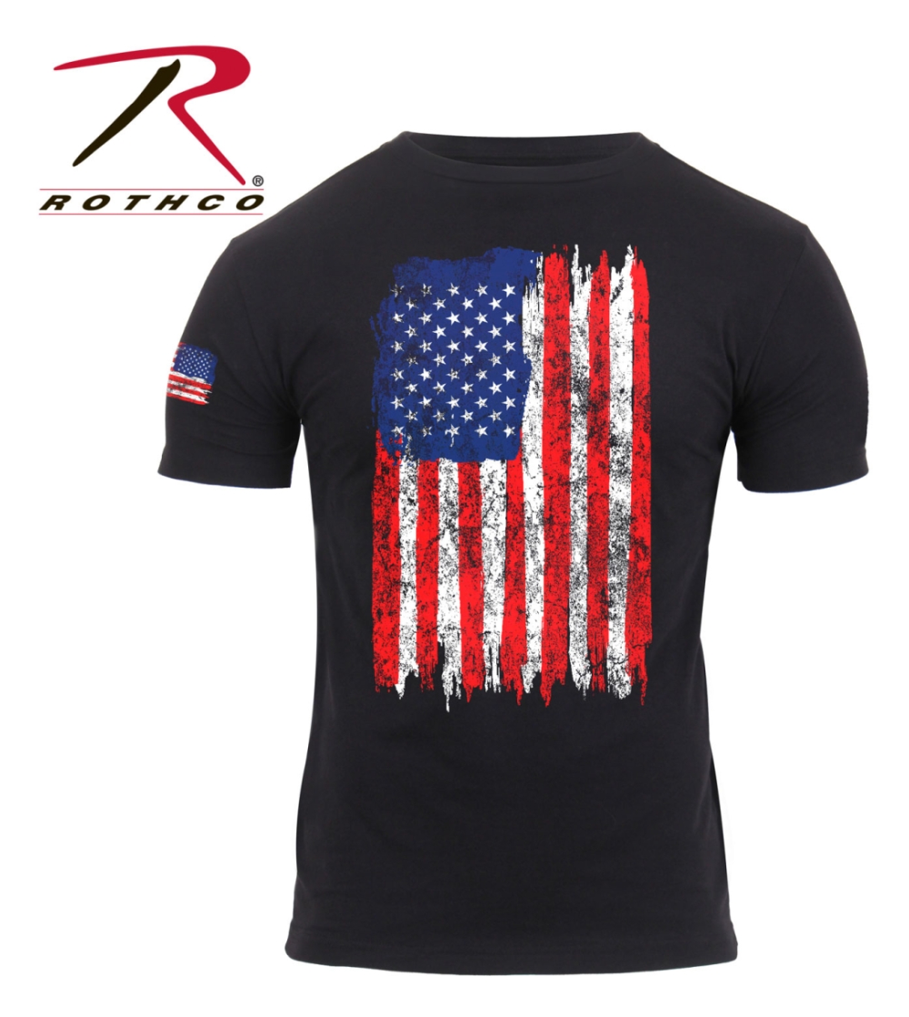Rothco Distressed Flag Athletic Fit Short Sleeve T-Shirt (Red -White ...
